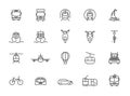 Minimal transport line icon set