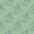 Minimal tropical fern leaves pattern. Palm leaf seamless. Exotic leaves endless backfrop. Jungle foliage wallpaper