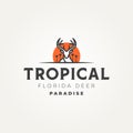 minimal tropical florida deer line art icon logo template vector illustration design Royalty Free Stock Photo