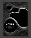 Minimal Ultra thin line bubble fluid geometry covers design. Geometric minimalistic fractal foam. Cool trendy black