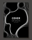 Minimal Ultra thin line bubble fluid geometry covers design. Geometric minimalistic fractal foam. Cool trendy black