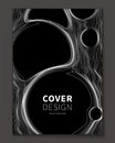 Minimal Ultra thin line bubble fluid geometry covers design. Geometric minimalistic fractal foam. Cool trendy black