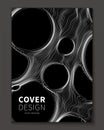 Minimal Ultra thin line bubble fluid geometry covers design. Geometric minimalistic fractal foam. Cool trendy black