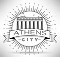 Minimal Vector Athens City Linear Skyline with Typographic Design