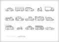 Vehicle icon set of cars, trucks, vans, buses, and motorcycles Royalty Free Stock Photo