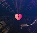 Minimal velentine`s day card design. Heart shaped vinyl player