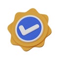 Minimal verified badge icon. 3d render isolated illustration Royalty Free Stock Photo