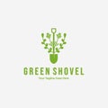 Minimal Vintage Shovel Digging Garden Logo, Illustration Vector Design of Gardening Evergreen Concept Royalty Free Stock Photo