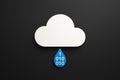 Minimal white cloud icon with binary code in blue droplet on dark background Royalty Free Stock Photo