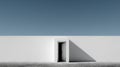 Minimal White Wall With Open Doorway and Sharp Shadow Under Clear Blue Sky Royalty Free Stock Photo