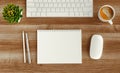 Minimal work space - Creative flat lay photo of workspace desk. Top view office desk with laptop, notebooks and coffee