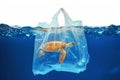 Minimal World Ocean Day plastic bag with blurred turtle toy