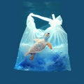 Minimal World Ocean Day plastic bag with blurred turtle toy