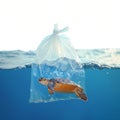 Minimal World Ocean Day plastic bag with blurred turtle toy