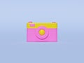 Minimal yellow and pink colored camera. photography concept. 3d rendering