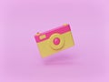 Minimal yellow and pink colored camera. 3d rendering