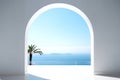 Minimalism arch gate view to the sea beach living santorini island style