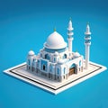 Minimalism Architecture White Mosque on a blue background. Generative AI