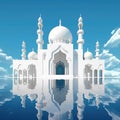 Minimalism Architecture White Mosque on a blue background. Generative AI