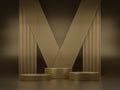 Minimal abstract podium with golden pipe background 3D render illustration