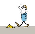 Minimalism illustration banana peel man unexpected trouble cartoon Royalty Free Stock Photo