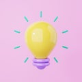 Minimalism light bulb with a blink on pink background. Object and creative idea symbol concept. 3D illustration rendering Royalty Free Stock Photo