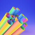 minimalism style 3d render of rainbow colored tubes on blue back Royalty Free Stock Photo