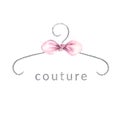 Minimalism watercolor pink bow and silver coat hanger. Create a logo for an atelier of cute dresses.