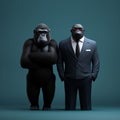 Minimalist 3D Character: Businessman and Gorilla in Elegant Negative Space