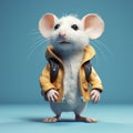 Minimalist 3d Mouse With Jacket On Blue Background