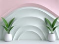 minimalist abstract background with arched shapes and potted plants