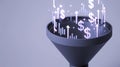 A minimalist, abstract close-up of a stylized data funnel set against a clean, light background. The funnel is actively processing Royalty Free Stock Photo