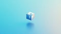 Minimalist Abstract Cube 3D Render, Blue Background, Holographic Royalty Free Stock Photo