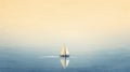 minimalist abstract illustration of a lone man on yellow sailboat in wavy blue sea with ethereal dreamscapes art style, generative Royalty Free Stock Photo