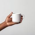 Minimalist African American Hand Holding White Mug: Innovative Techniques And Strong Lines