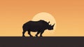 Minimalist African Rhino Silhouette At Sunset Vector Illustration