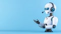 Minimalist AI Call Center Robot Providing Tech Support on Light Blue Background Royalty Free Stock Photo