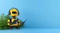 Minimalist AI Call Center Robot Providing Tech Support on Light Blue Background Royalty Free Stock Photo