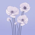 Minimalist Anemone Line Art On Lavender Background