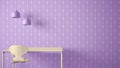 Minimalist architect designer concept, table desk and chair, kitchen or office with lamps on floral wallpaper background, violet p