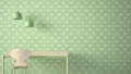 Minimalist architect designer concept, table desk and chair, kitchen or office with lamps on starry wallpaper background, green pa