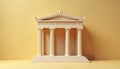 Minimalist architectural structure features columns and a pediment, rendered in classic style. Beige stone material, soft yellow Royalty Free Stock Photo