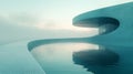 Minimalist architectural structure with a seamless, curved design overlooking tranquil waters