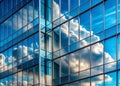 Minimalist Architectural View of an Athens Office Building Reflecting Clouds in June 2020 A Study in Light and Royalty Free Stock Photo