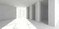 Minimalist architecture concept with sunlit interior showing modern design and space dynamics