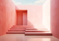 Minimalist architecture in liminal space with stairs. Escapism concept. Digital art
