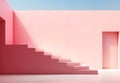Minimalist architecture in liminal space with stairs. Escapism concept. Digital art