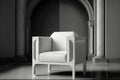 a minimalist armchair in monochromatic white, with a touch of luxury