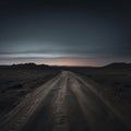 Minimalist art of deserted road with enigmatic tire marks