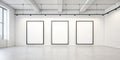 Minimalist Art Gallery Three Blank Frames on White Brick Wall, Artwork , Interior Royalty Free Stock Photo
